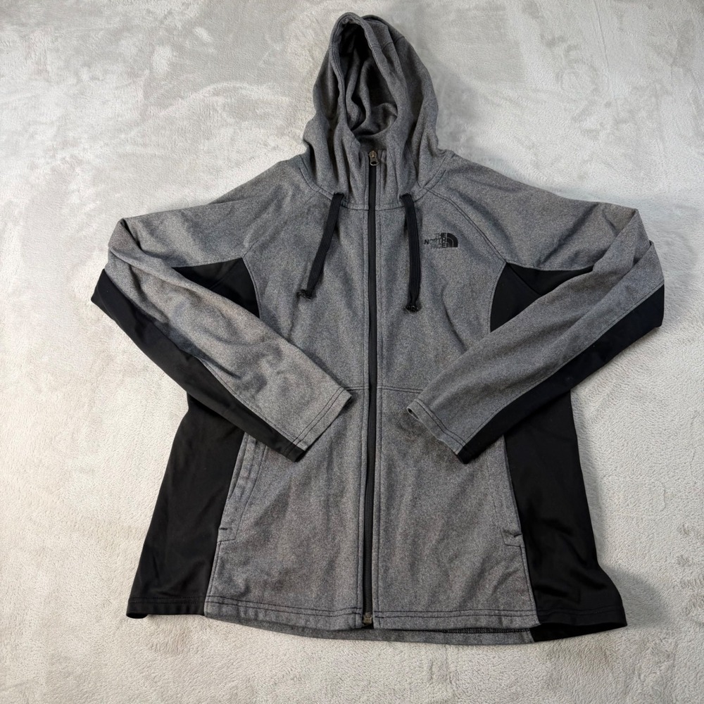 The North Face Full Zip Hoodie Gray Black Women Large Polyester Active Jacket